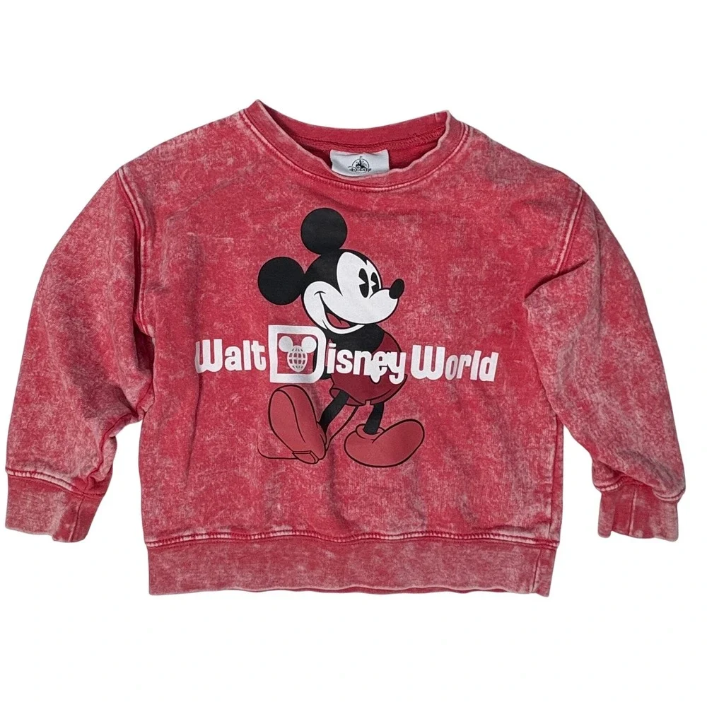 Disney 4T Mickey Mouse Sweatshirt Kids Red Excellent Acid Wash Walt Disney World